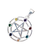 Anhänger 418 Pentagramm mit Chakra Steinen - Silber