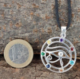 Anhänger 417 Auge des Horus mit Chakra Steinen - Silber