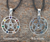 Anhänger 418 Pentagramm mit Chakra Steinen - Silber