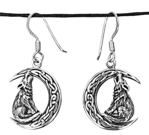 Ohrring 21 Wolf im Mond - Silber