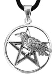 Pentagramm mit Rabe 80 mit Korbkette - Silber