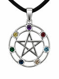 Anhänger 418 Pentagramm mit Chakra Steinen - Silber