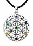 Anhänger 420 Blume des Lebens mit Chakra Steinen - Silber