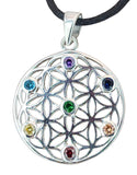 Anhänger 420 Blume des Lebens mit Chakra Steinen - Silber