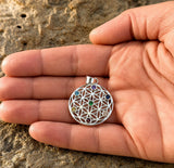 Anhänger 420 Blume des Lebens mit Chakra Steinen - Silber