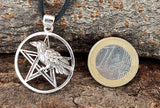 Pentagramm mit Rabe 80 mit Korbkette - Silber