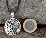 Anhänger 420 Blume des Lebens mit Chakra Steinen - Silber