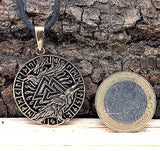 Anhänger 206 Wotansknoten mit Raben - Bronze