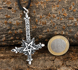 Kettenanhänger Kreuz & Pentagramm aus 925 Silber | Unisex Nr.133 mit Korbkette