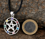 Anhänger 418 Pentagramm mit Chakra Steinen - Silber