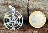 Anhänger 416 Metatrons Würfel mit Chakra Steinen - Silber