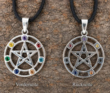 Anhänger 418 Pentagramm mit Chakra Steinen - Silber