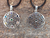Anhänger 420 Blume des Lebens mit Chakra Steinen - Silber