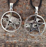 Pentagramm mit Rabe 80 mit Korbkette - Silber