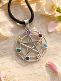 Anhänger 418 Pentagramm mit Chakra Steinen - Silber