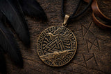 Anhänger 206 Wotansknoten mit Raben - Bronze