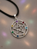 Anhänger 418 Pentagramm mit Chakra Steinen - Silber