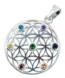 Anhänger 420 Blume des Lebens mit Chakra Steinen - Silber