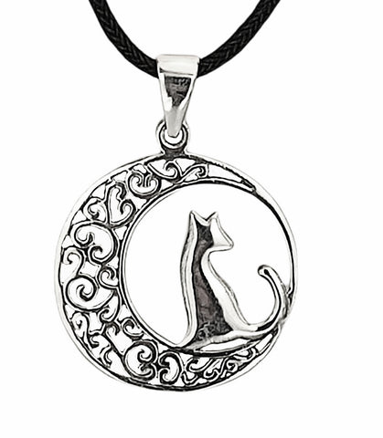 Anhänger 415 Katze im Mond - Silber