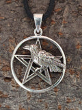 Pentagramm mit Rabe 80 mit Korbkette - Silber