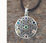 Anhänger 420 Blume des Lebens mit Chakra Steinen - Silber