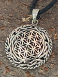 Blume des Lebens 256 mit Schlangenkette - Silber