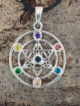 Anhänger 416 Metatrons Würfel mit Chakra Steinen - Silber