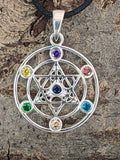 Anhänger 416 Metatrons Würfel mit Chakra Steinen - Silber