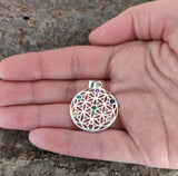 Anhänger 420 Blume des Lebens mit Chakra Steinen - Silber