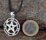 Anhänger 418 Pentagramm mit Chakra Steinen - Silber