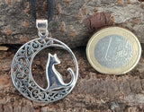 Anhänger 415 Katze im Mond - Silber