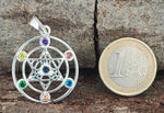 Anhänger 416 Metatrons Würfel mit Chakra Steinen - Silber