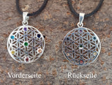 Anhänger 420 Blume des Lebens mit Chakra Steinen - Silber